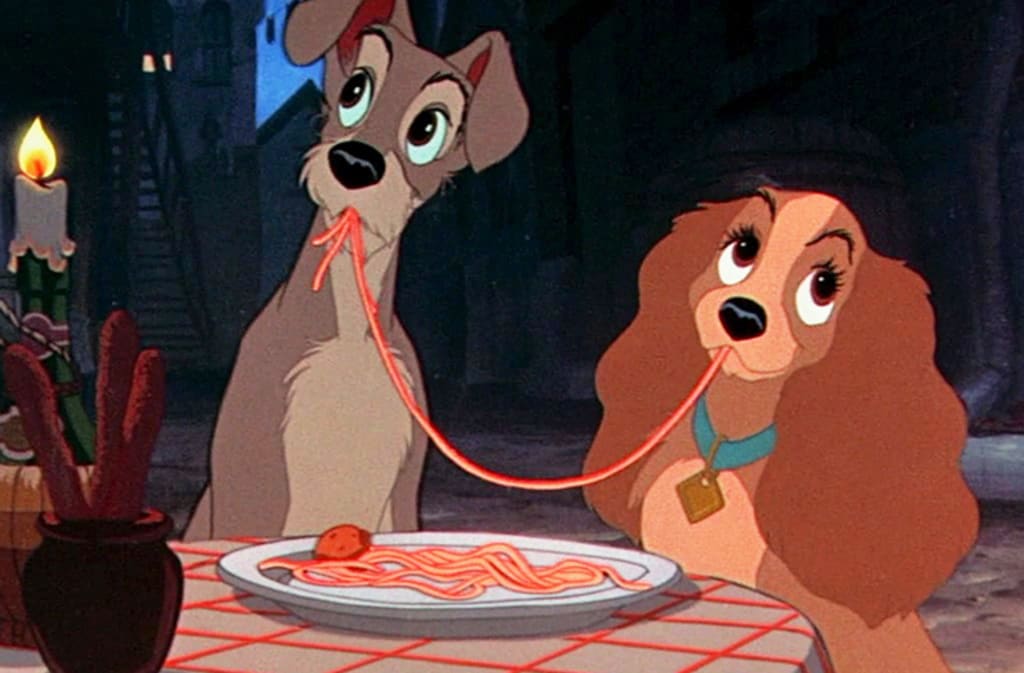 Lady and the Tramp iconic noodle scene