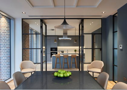 Modern dining room and kitchen