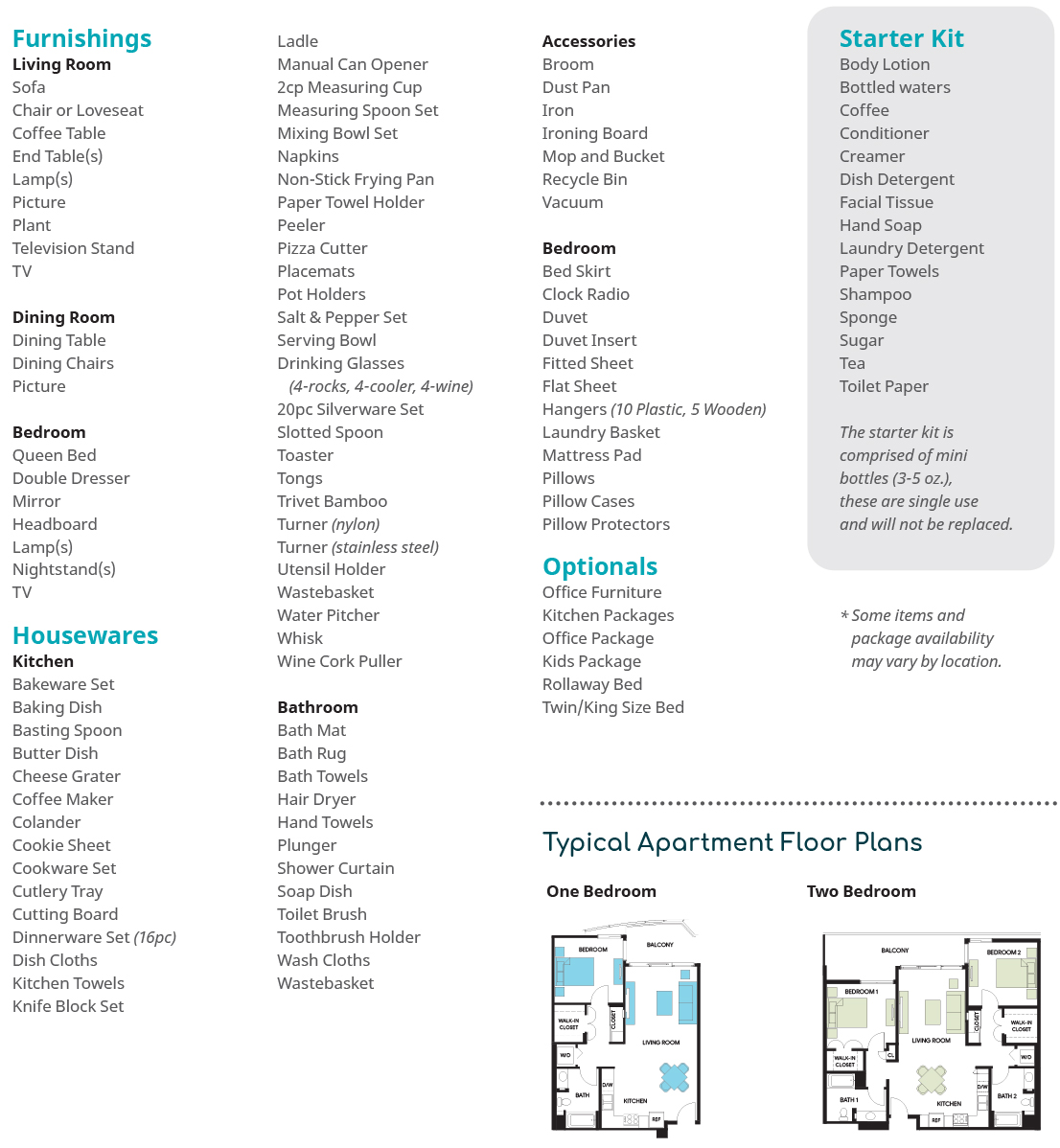 What's included in your Typical Synergy Sapartment