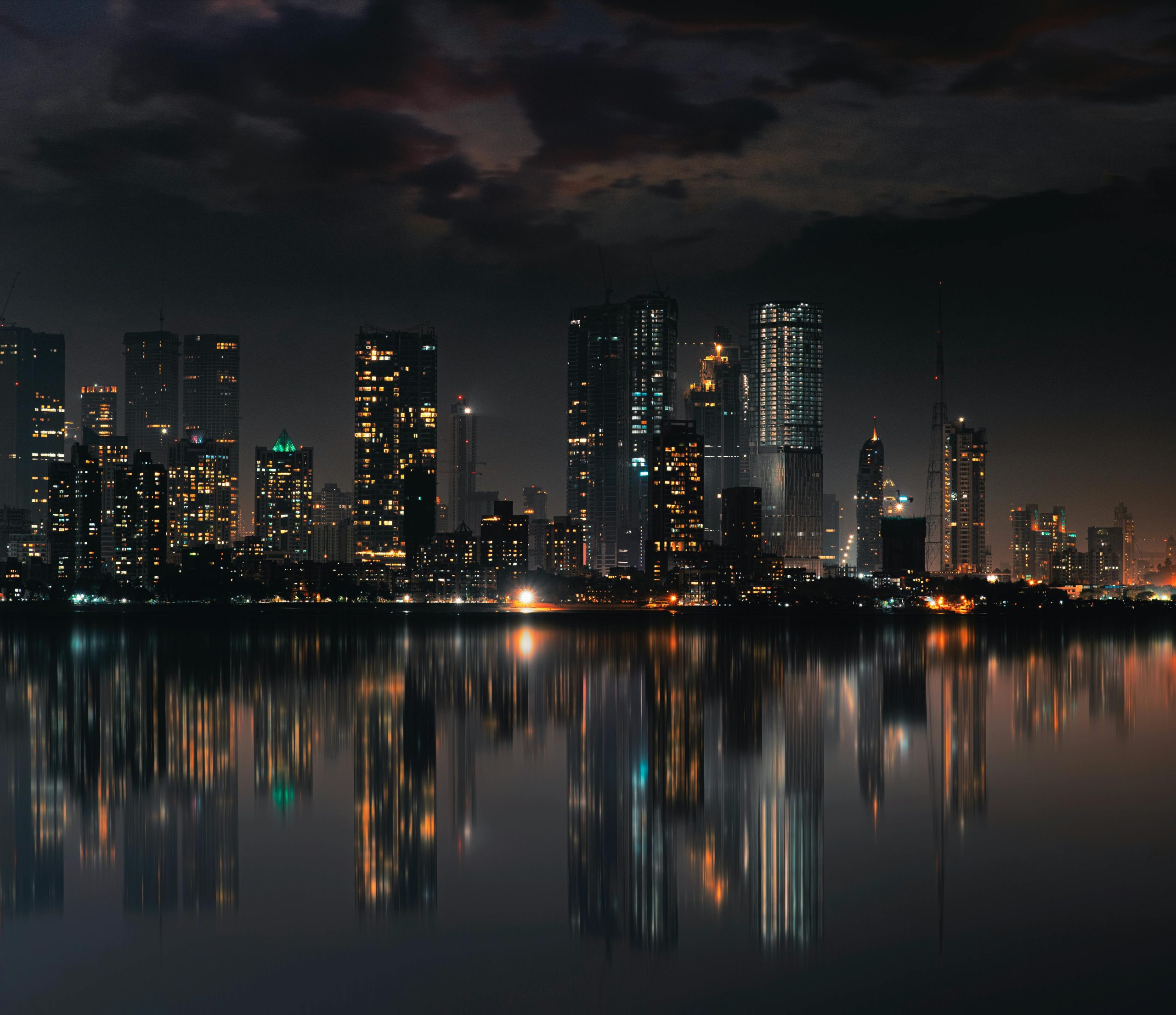 A City Buildings with Lights at Night.