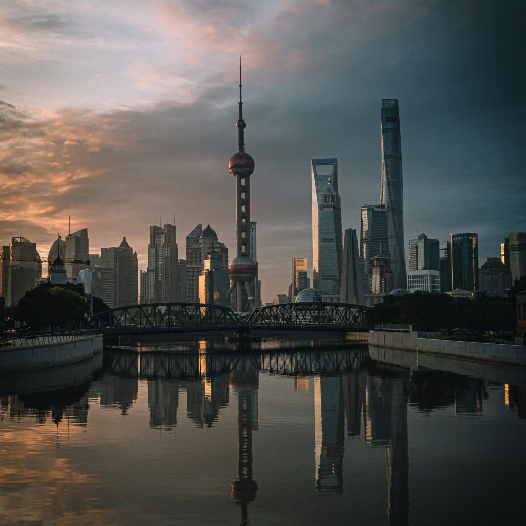 Reflection of Buildings and Skyscrapers on Water Surface