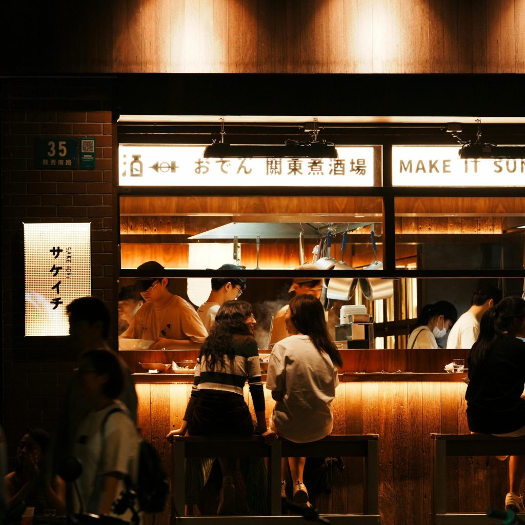 Two people having dinner in Shanghai.