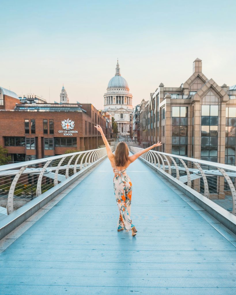 Woman on Bridge in London.